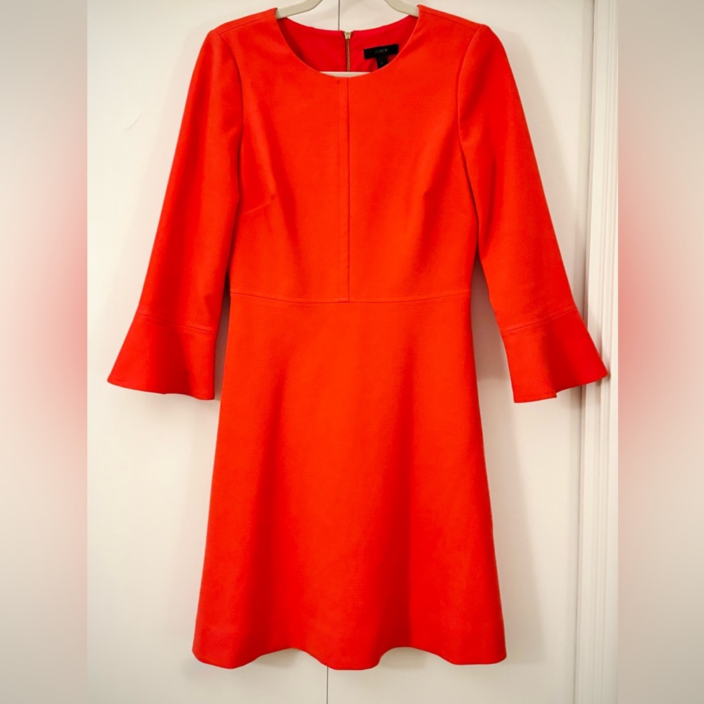 J. Crew Bell Sleeve Dress in Red Coral (Papaya) - great condition, flattering!